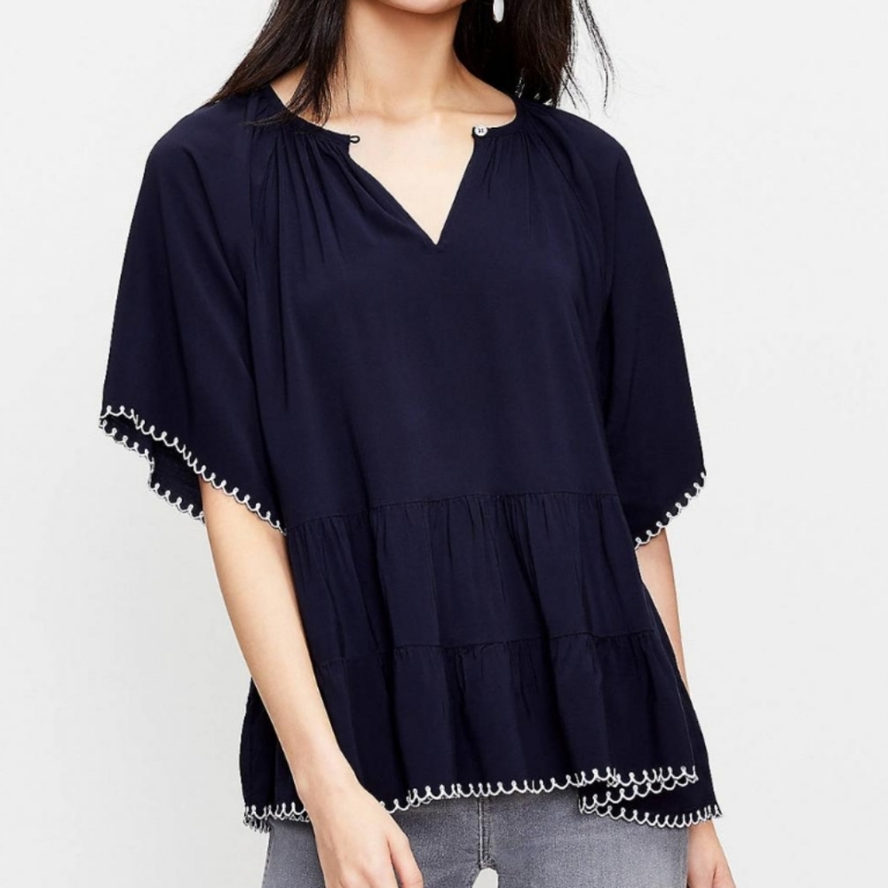 ☀️Loft Embroidered Forever Navy Top